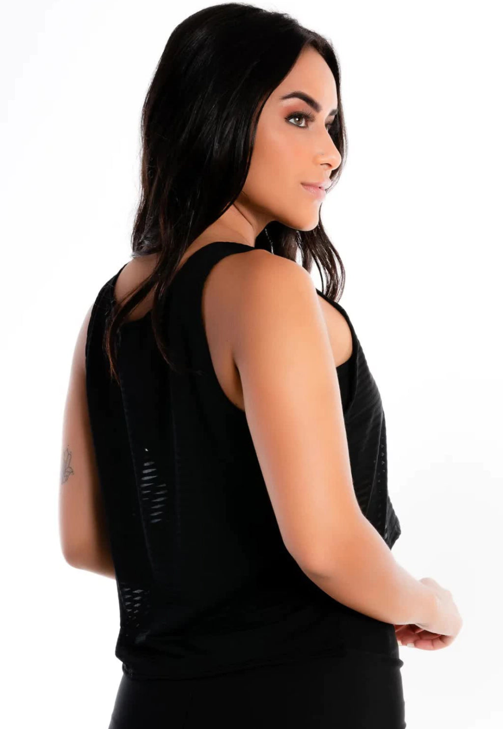 Blusa Feminina Com Tomara que Caia Transparencia Preta E Cropped