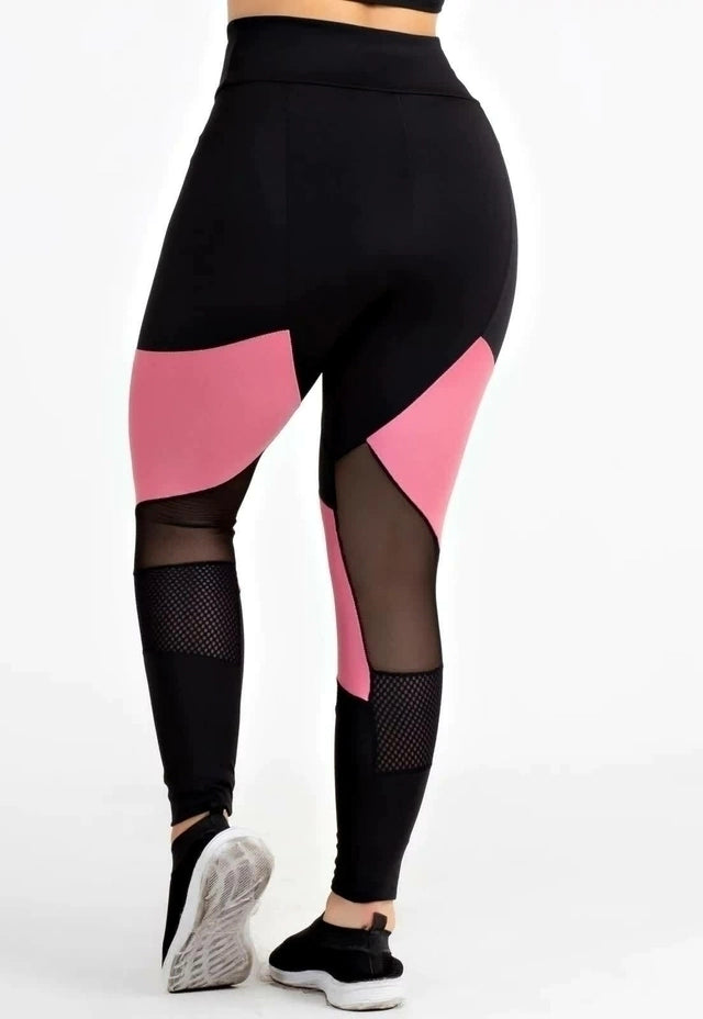 Calça Legging e Tela Preto Cintura Alta Assimétrica com Detalhe em Tulê