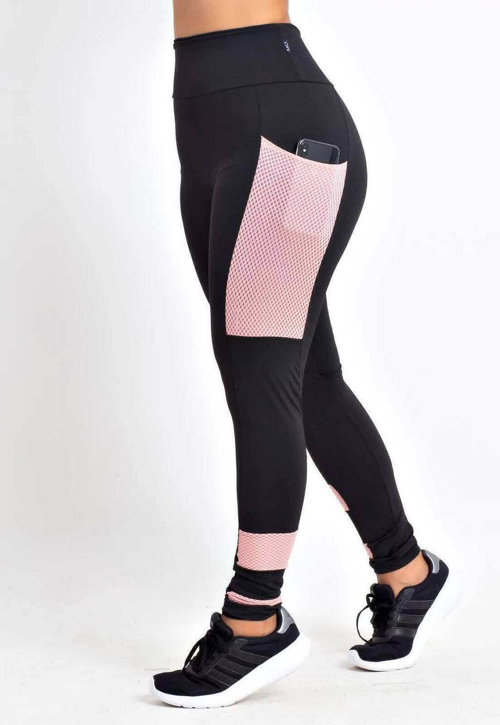 Calça Feminina Preto Rosê Legging Fitness