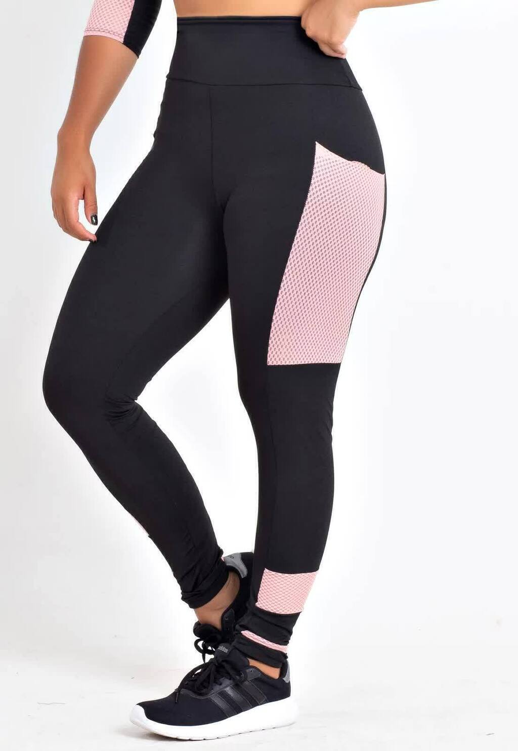 Calça Feminina Preto Rosê Legging Fitness