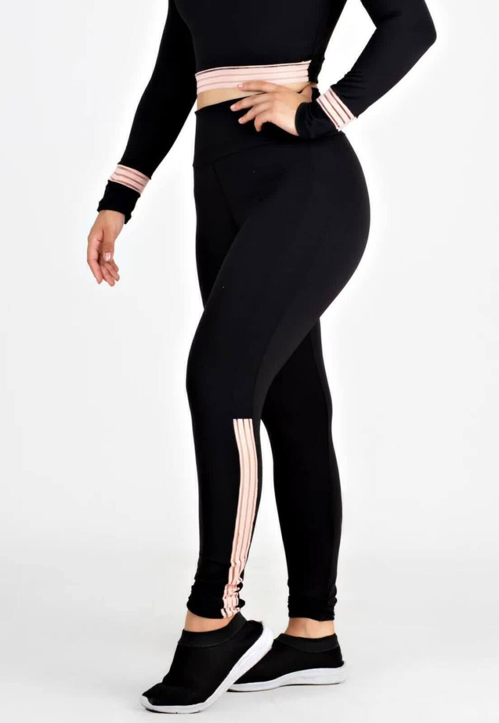 Calça Detalhe Rosê Legging Fitness Preto