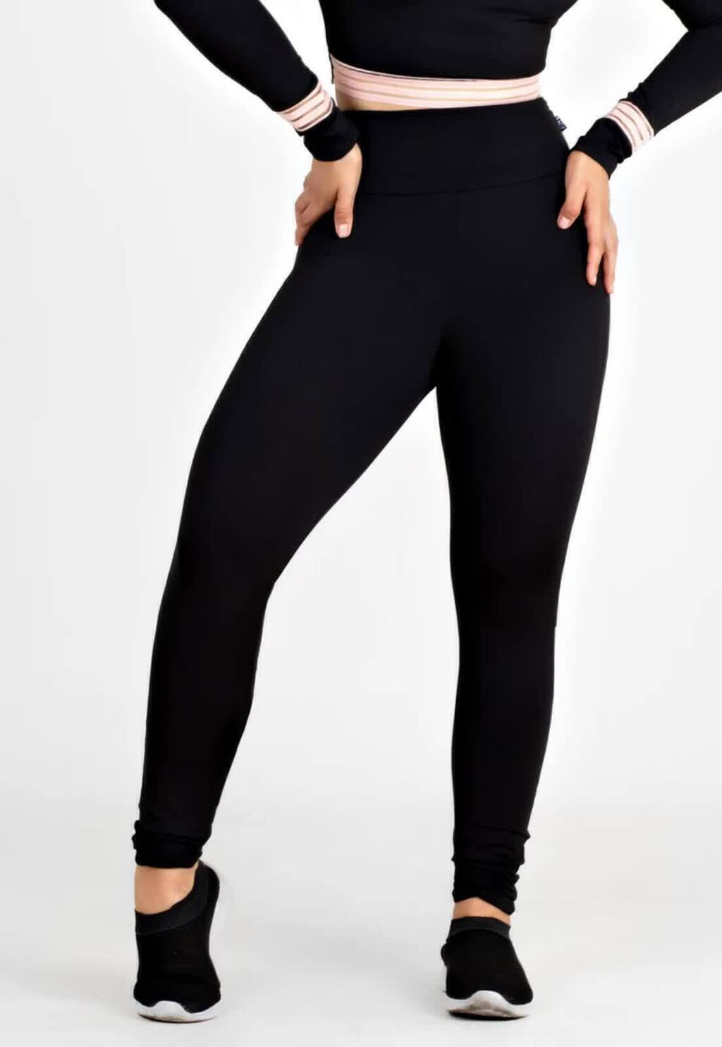 Calça Detalhe Rosê Legging Fitness Preto