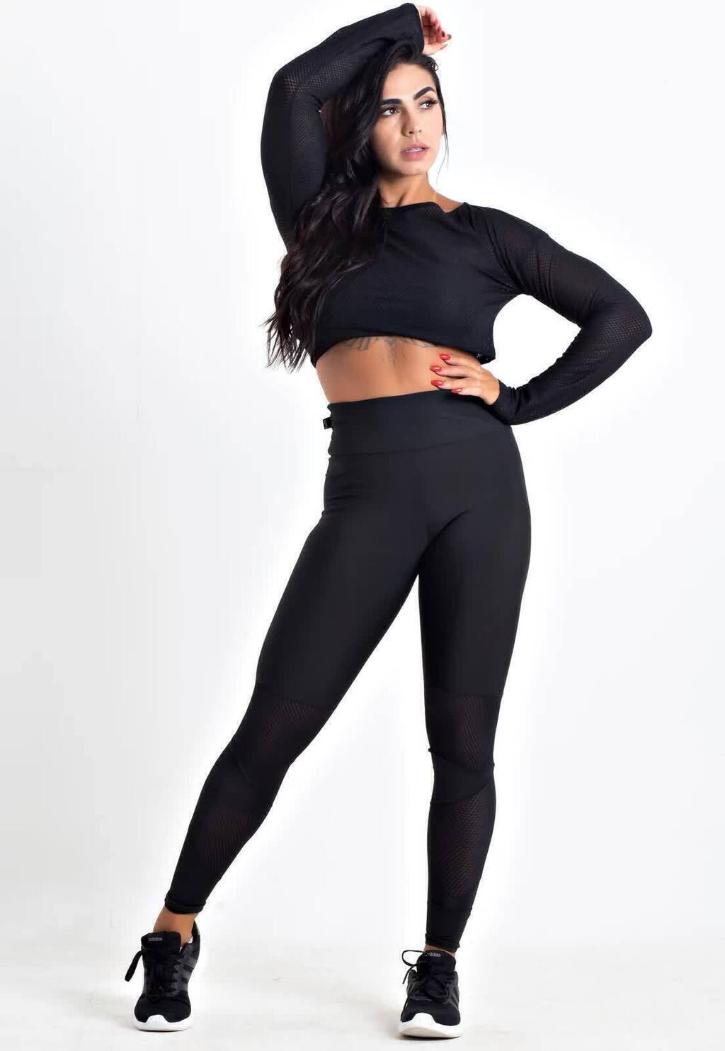 Conjunto e Calça com Detalhes em Dry e Fitness Cropped de Tela Dry