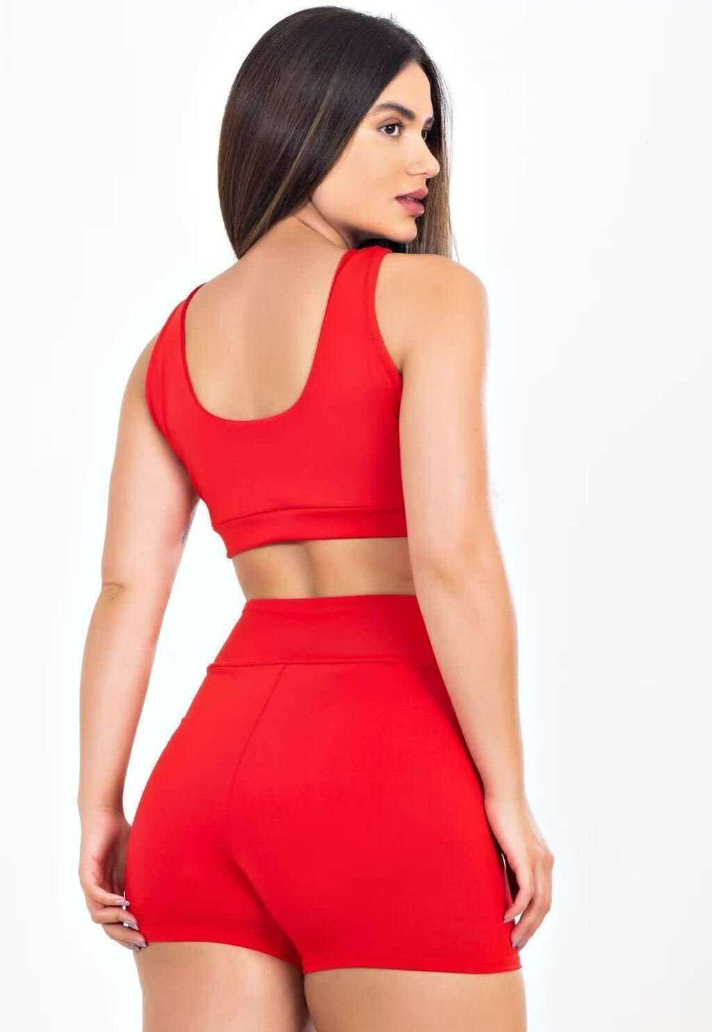 Cropped e Short Vermelho Cadarço Fake Conjunto