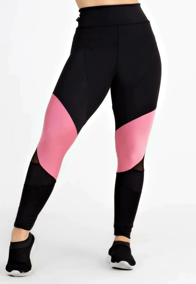 Calça Legging e Tela Preto Cintura Alta Assimétrica com Detalhe em Tulê
