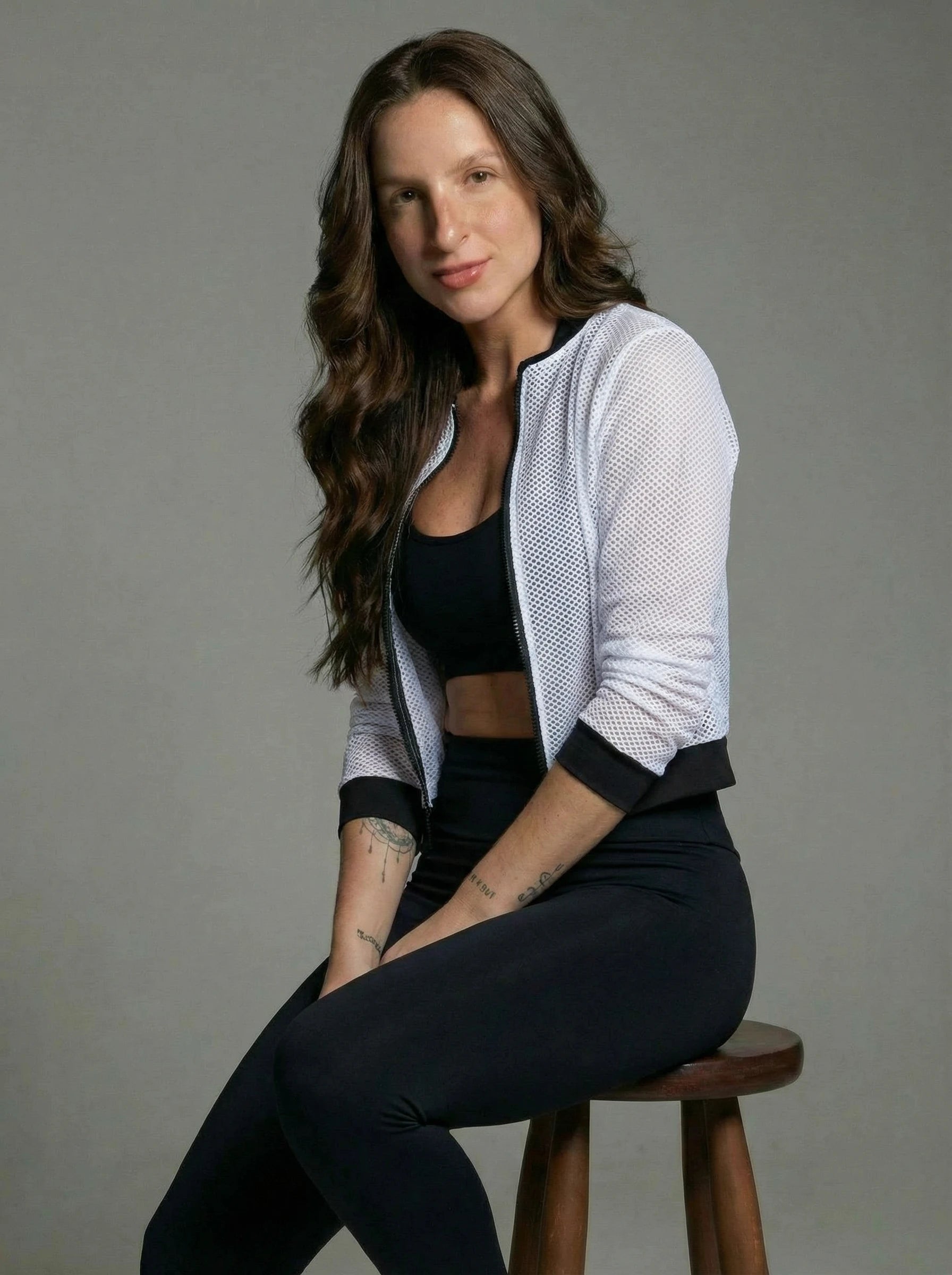 Casaco De Tela Com Ziper Branco Fitness