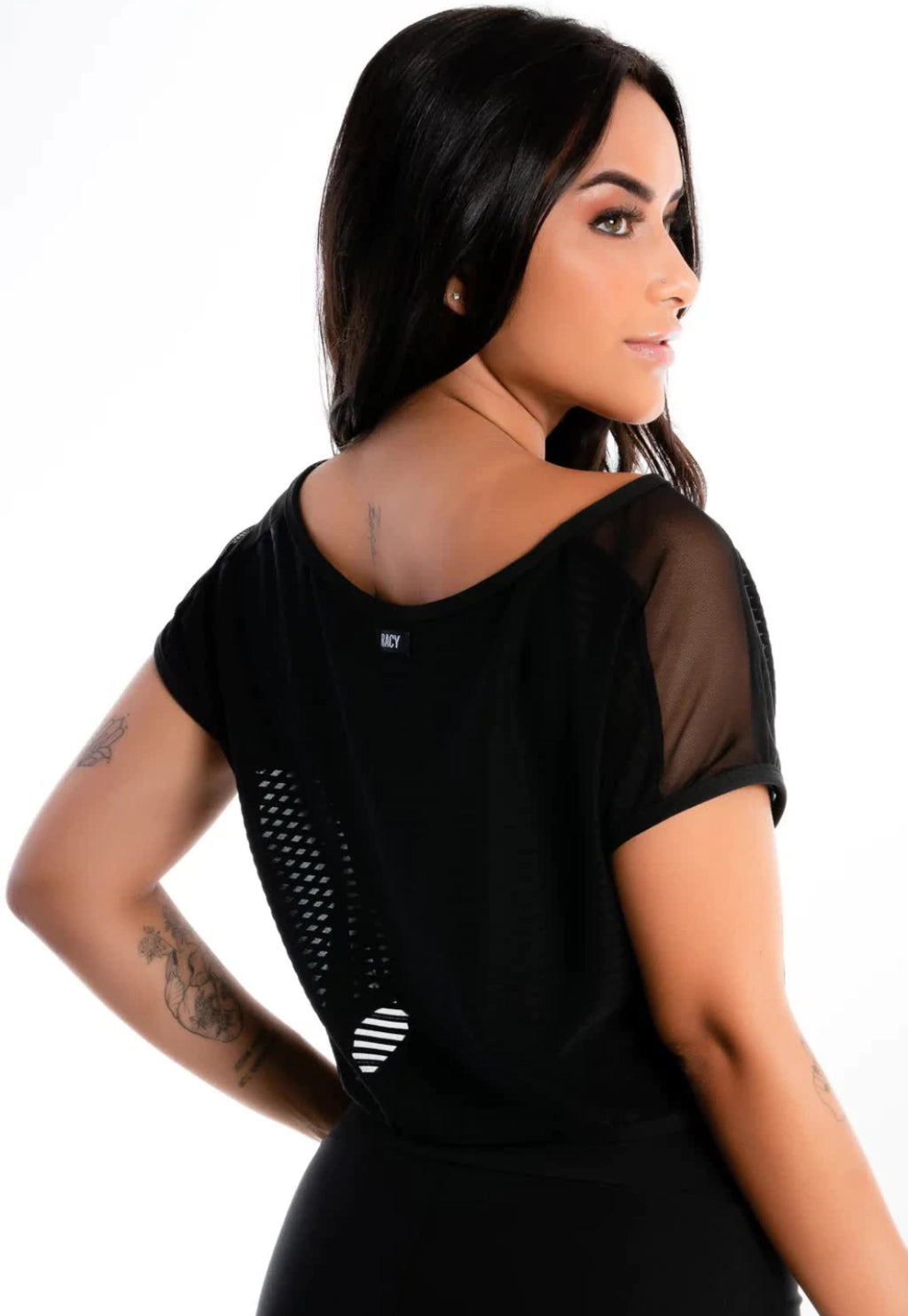 Blusinha Cropped Preto Tomara que Caia Transparente Com Cropped