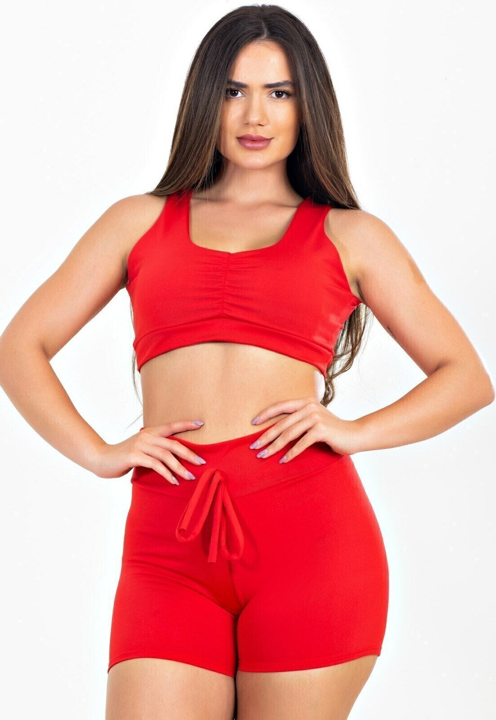 Cropped e Short Vermelho Cadarço Fake Conjunto