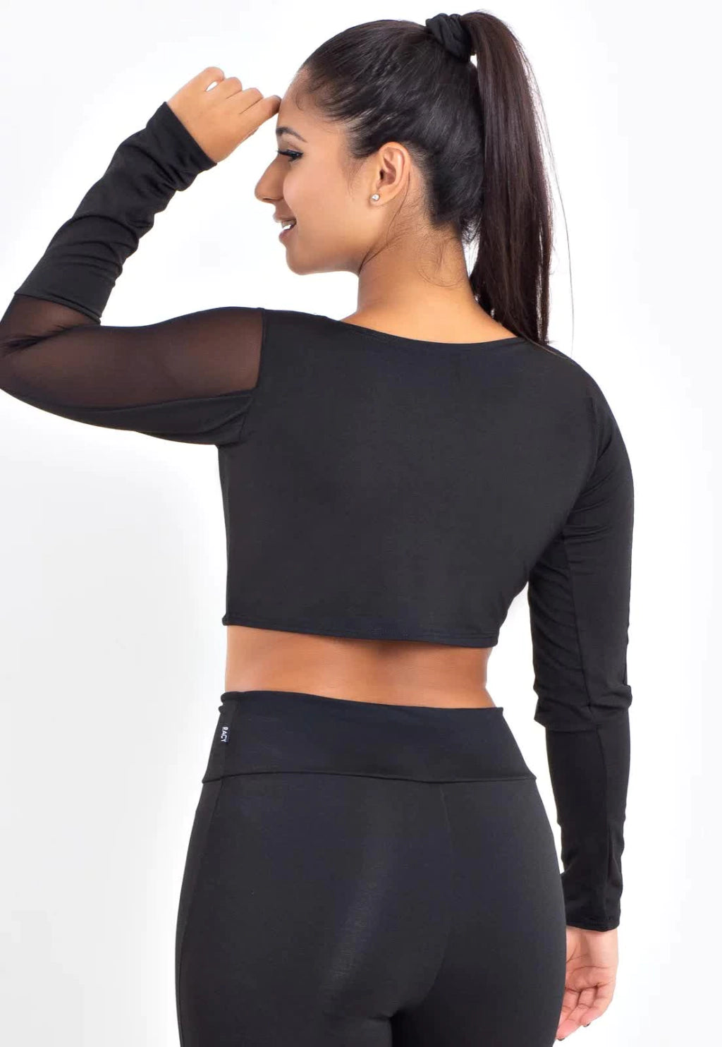 Cropped Manga Longa com Tulê Preto