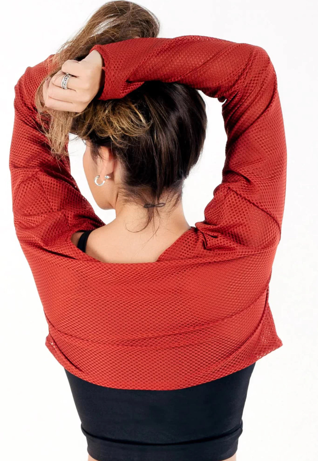 Top Cropped Manga Longa de Tela Dry Fit Preto Fitness