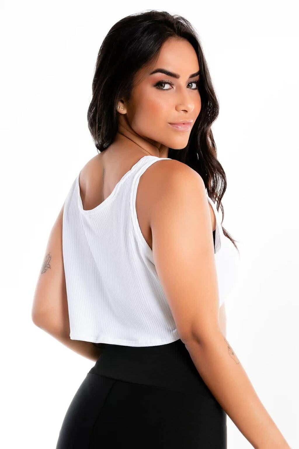 Blusinha Cropped Transparente Preto Tomara que Caia Branca Com Cropped