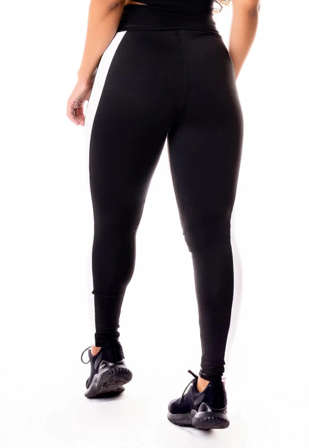 Calça Legging Fitness Academia Cintura Alta Preta com Verde Militar e Vivo Branco
