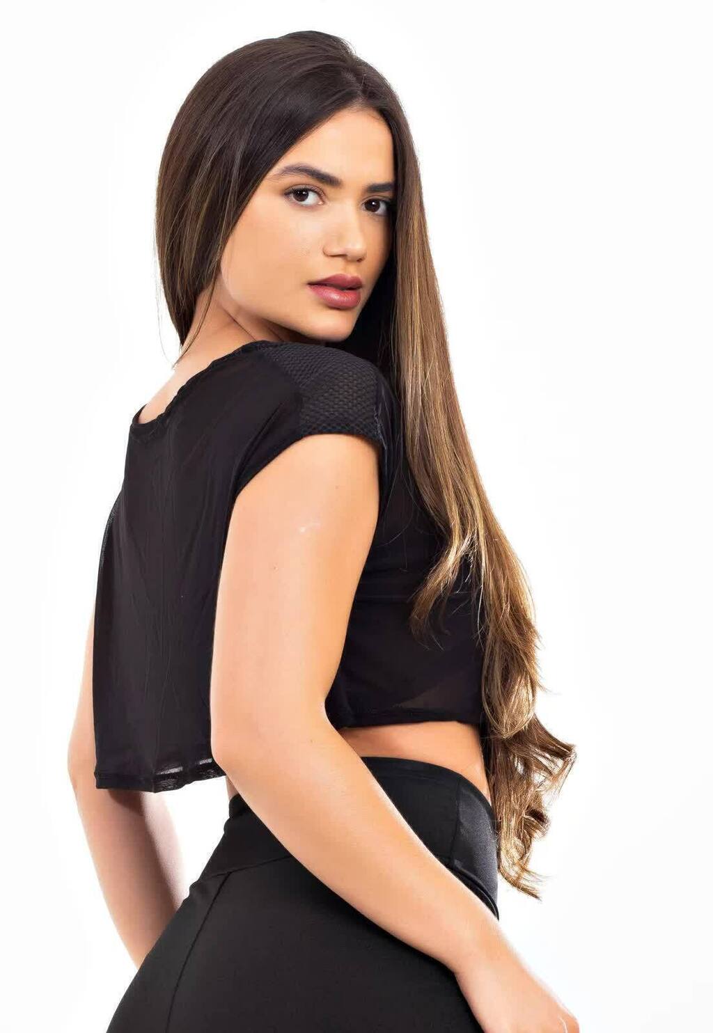 Blusa Transparente Preta Cropped Tela