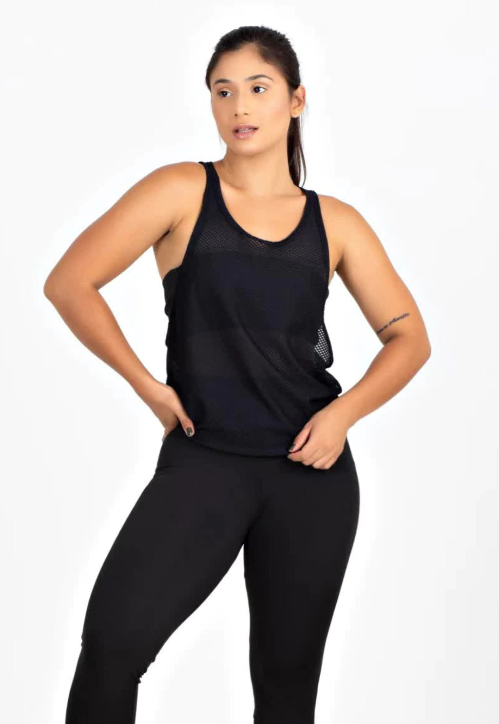 Regata Fitness Tela Dryfit Preto Nadador