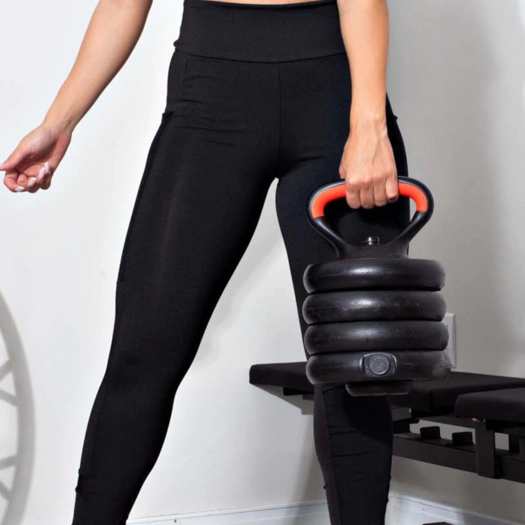Calça Com Bolso em Tela Legging Fitness Preta
