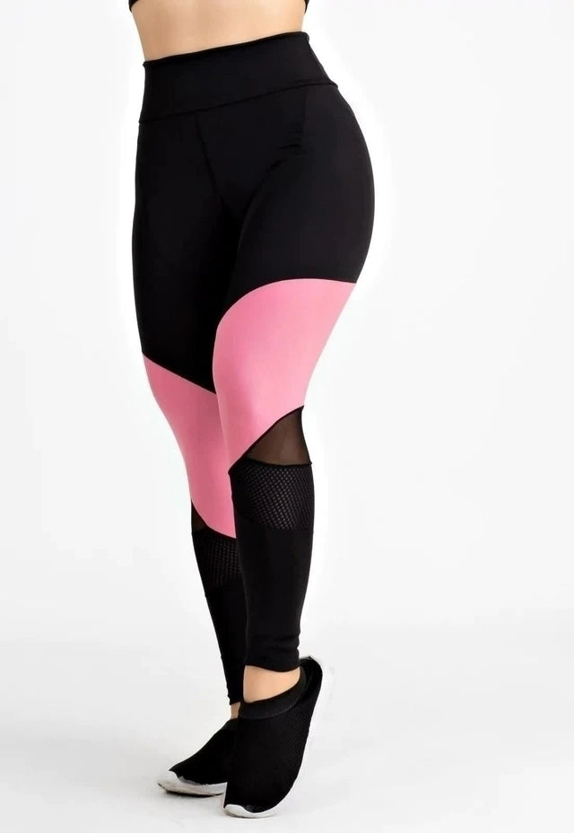 Calça Legging e Tela Preto Cintura Alta Assimétrica com Detalhe em Tulê
