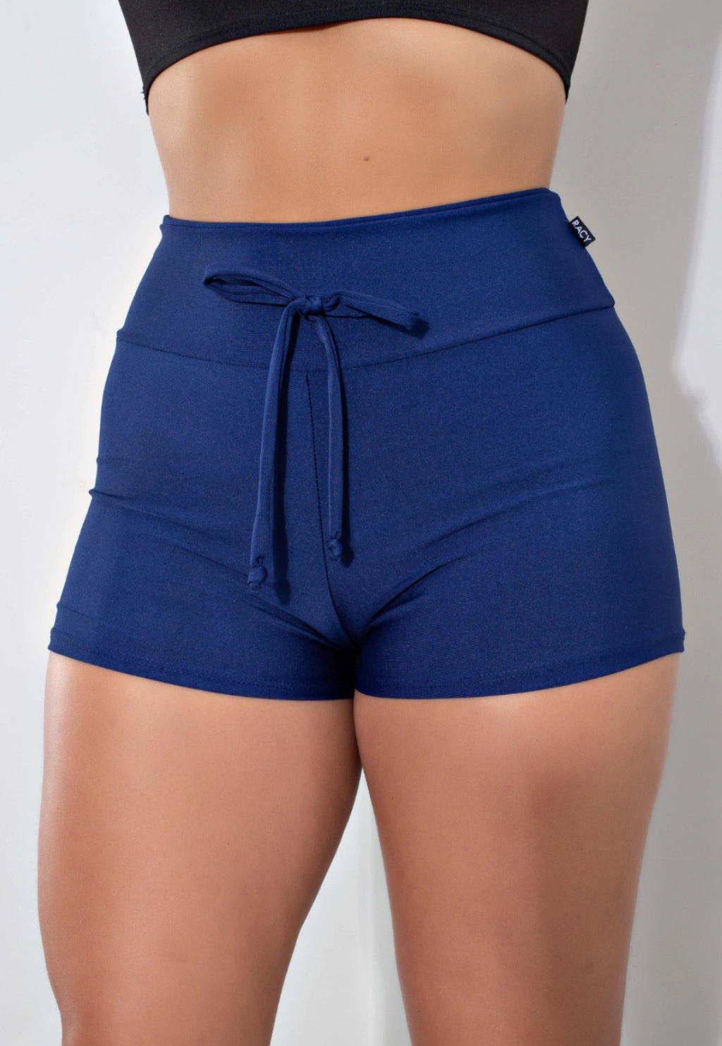 Short Liso Com Cadarço Fake Azul Marinho